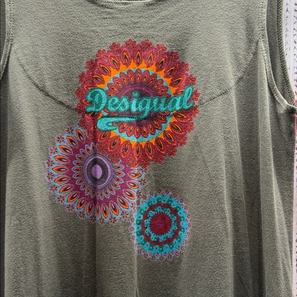 Desigual Greenish Gray Multicolor Design Sleeveless Tunic Mini Dress - Picture 8 of 11
